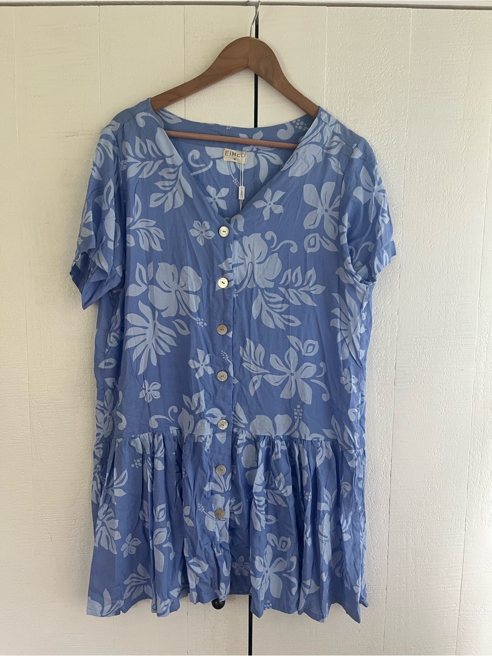 EIMEO Hani Dress BNWT Blue Floral Button-Front Midi Dress